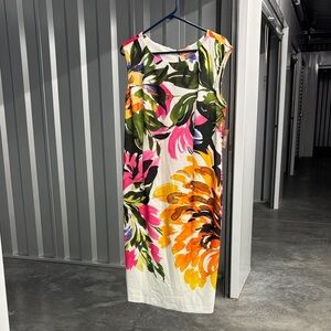NWT Maya Brooke Vibrant Multicolor Floral Sleeveless Midi Dress Back Slit 14